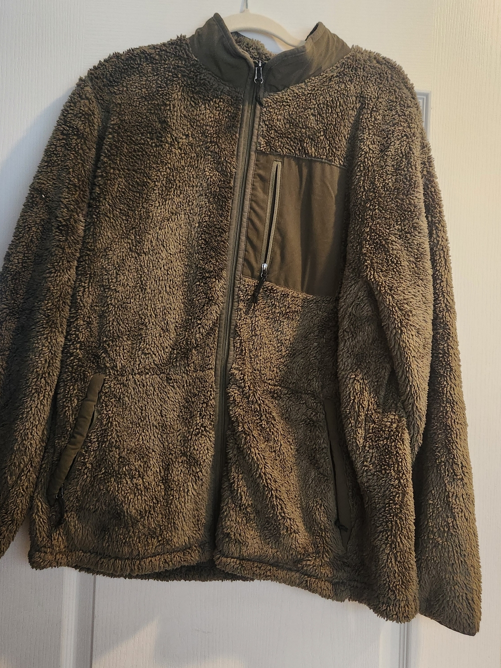 George Men's Olive Brown Sherpa Full-Zip Jacket XL Euc - Picture 2 of 4